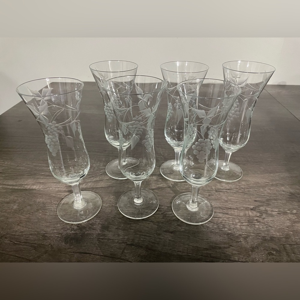 Sonora Parfait By Coloby Vintage Set Of 6 Etched Glass Wine Set
